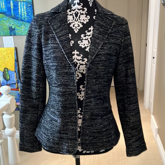 Fabulous black with white lines wool blend jacket with snap front. - Picture 8 of 15